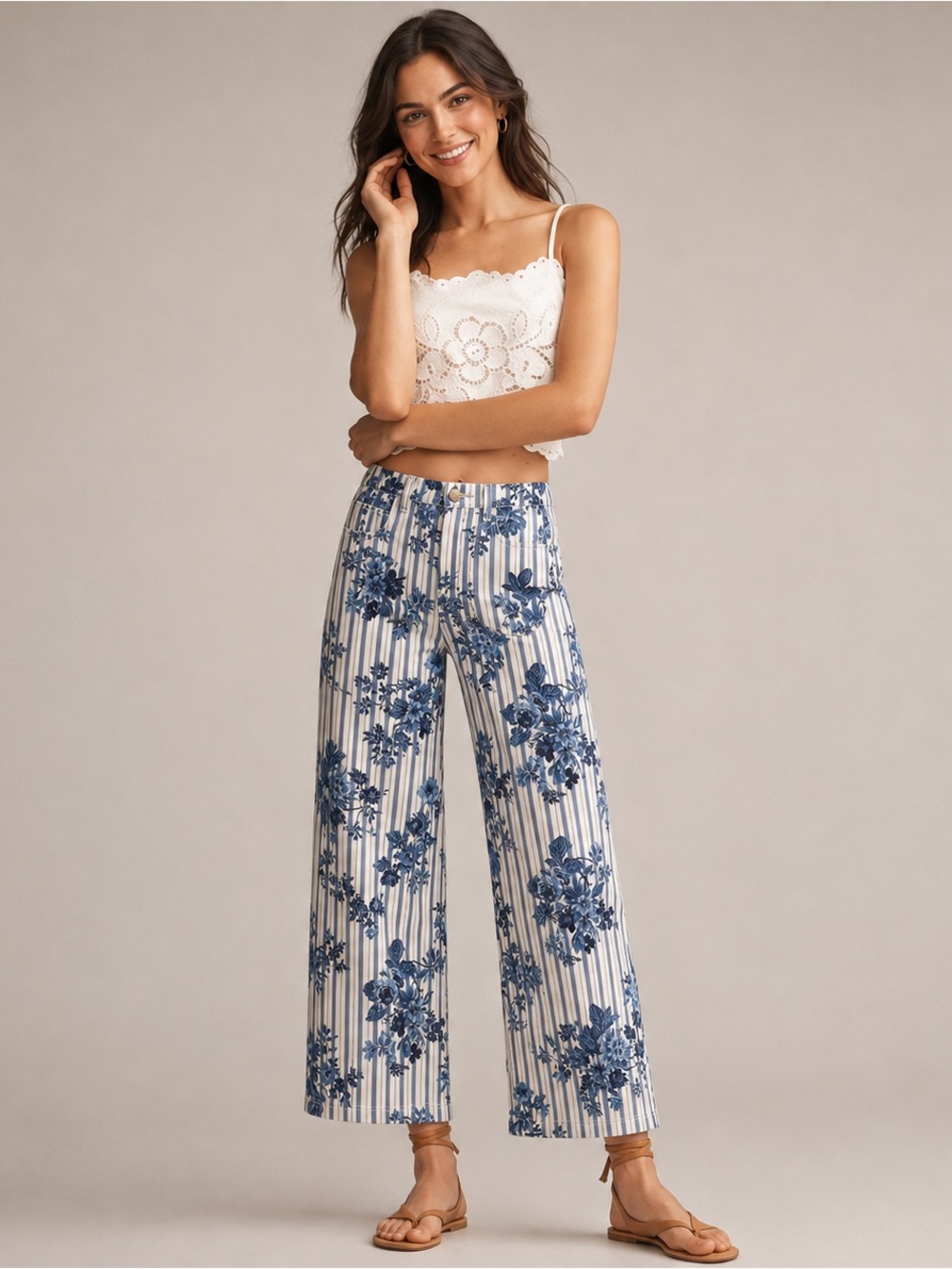 Anthropologie Maeve The Colette High-Rise Wide-Leg Jeans Provence Floral Stripe